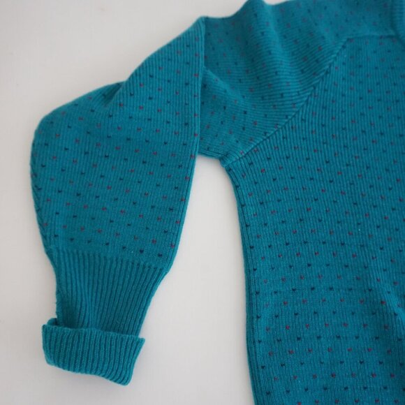 Vintage '90S Ingo Teal Green 100% Wool Eclectic Grandpa V-Neck  Sweater Medium - Picture 7 of 10